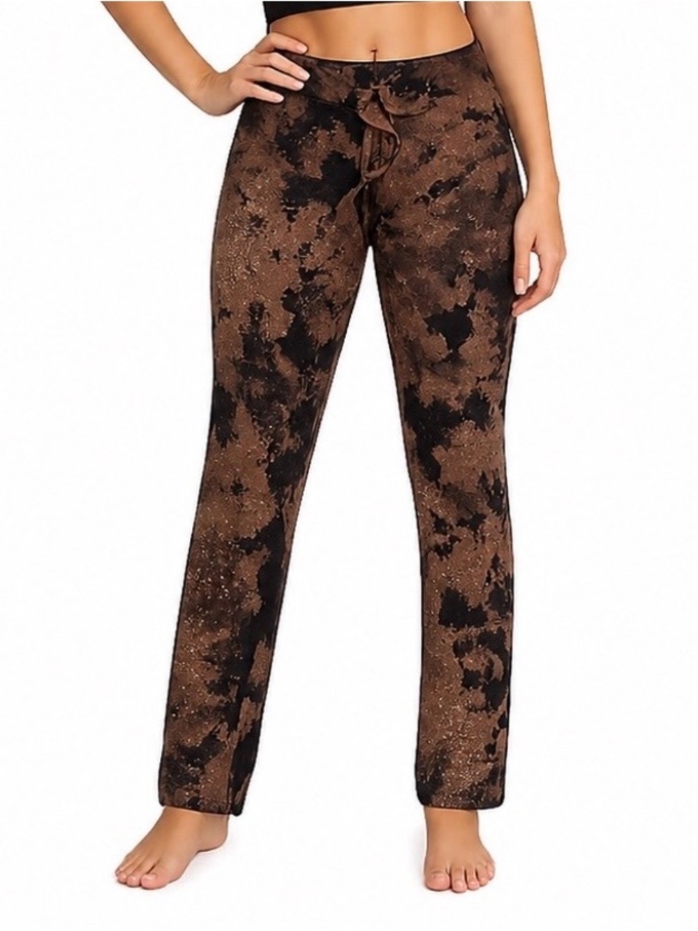 Venti6 Tie Dyed Pants Women Size XS Brown Black Pull On Stretch Drawstring Italy